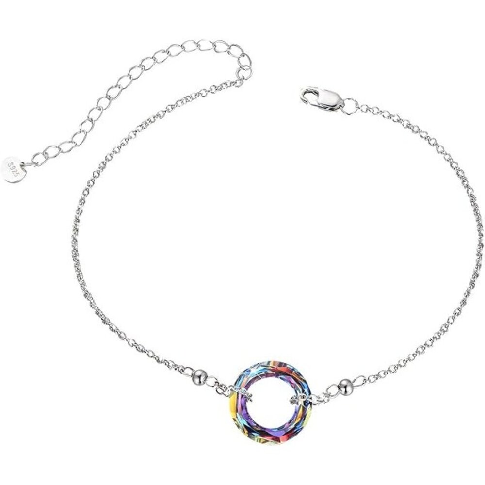 Volcano S925 Sterling Silver Sparkling Circle-round Crystal Bracelet